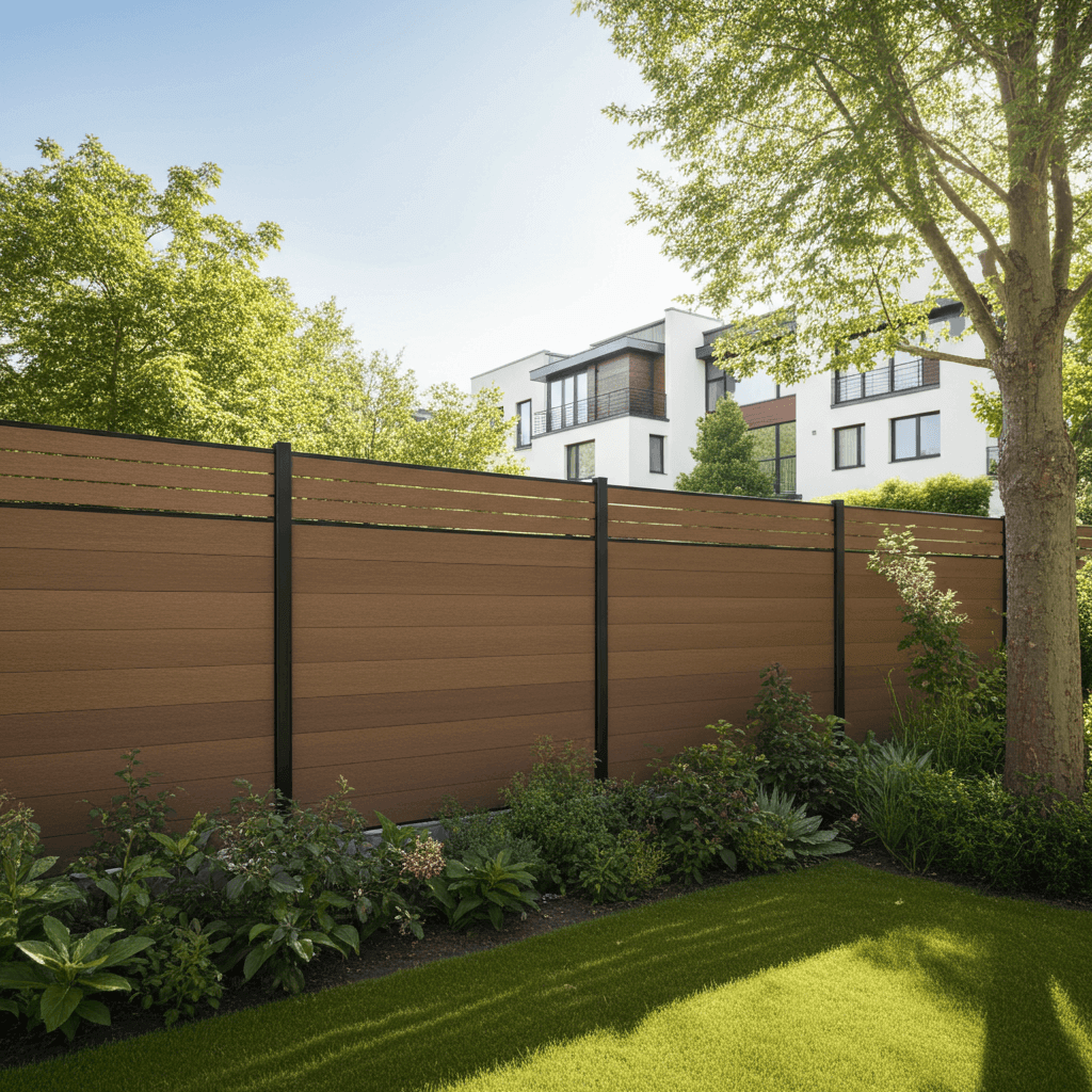 Clôture avec ajourage couleur teck