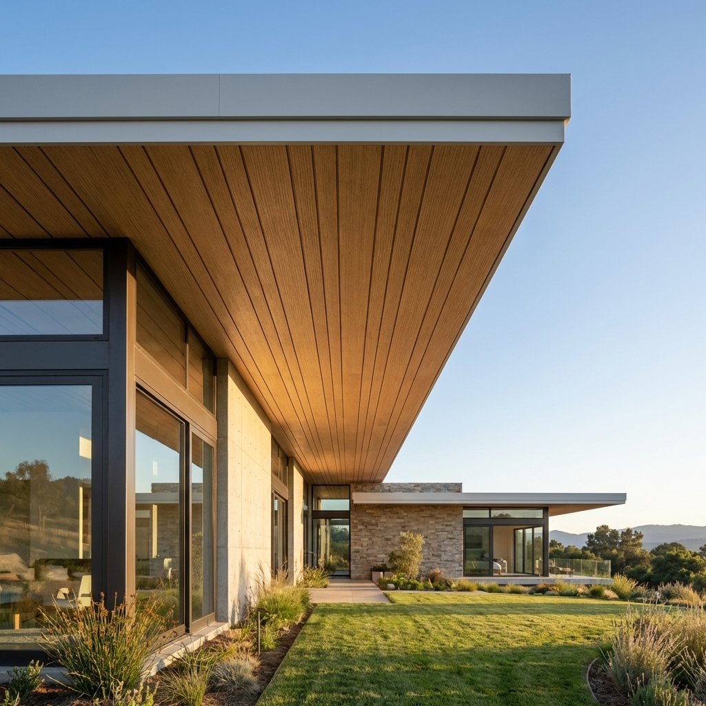 Sous-face de maison architecturale en bois composite couleur teck