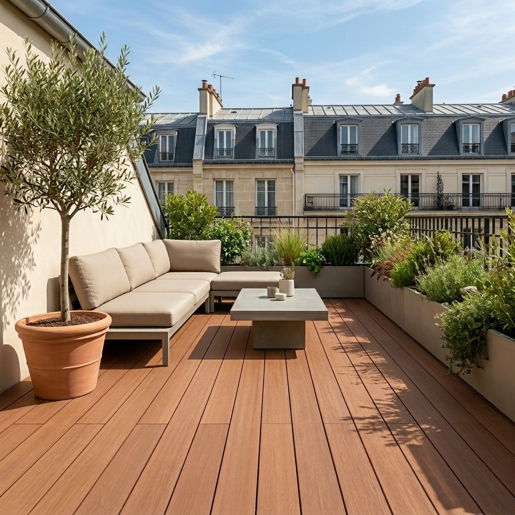 Façade en lames de bardage composite UltraProtect teinte teck