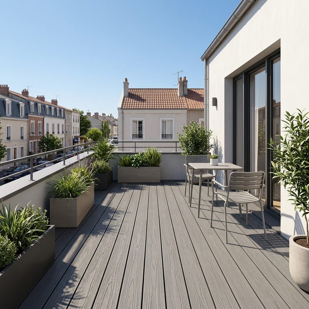 Terrasse lames bois composite couleur gris