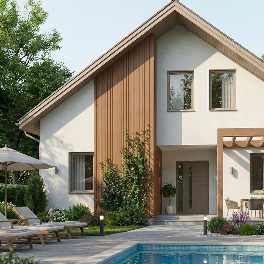 Bardage Zénith couleur teck sur maison moderne.