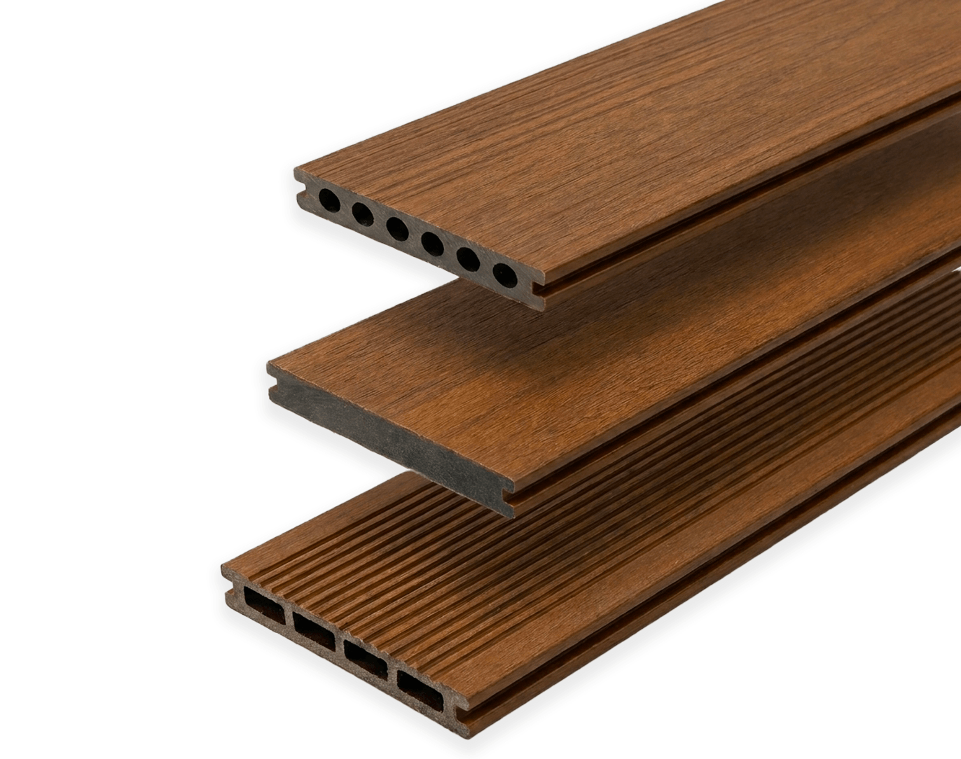Zoom sur les finitions bois des lames de terrasse composite