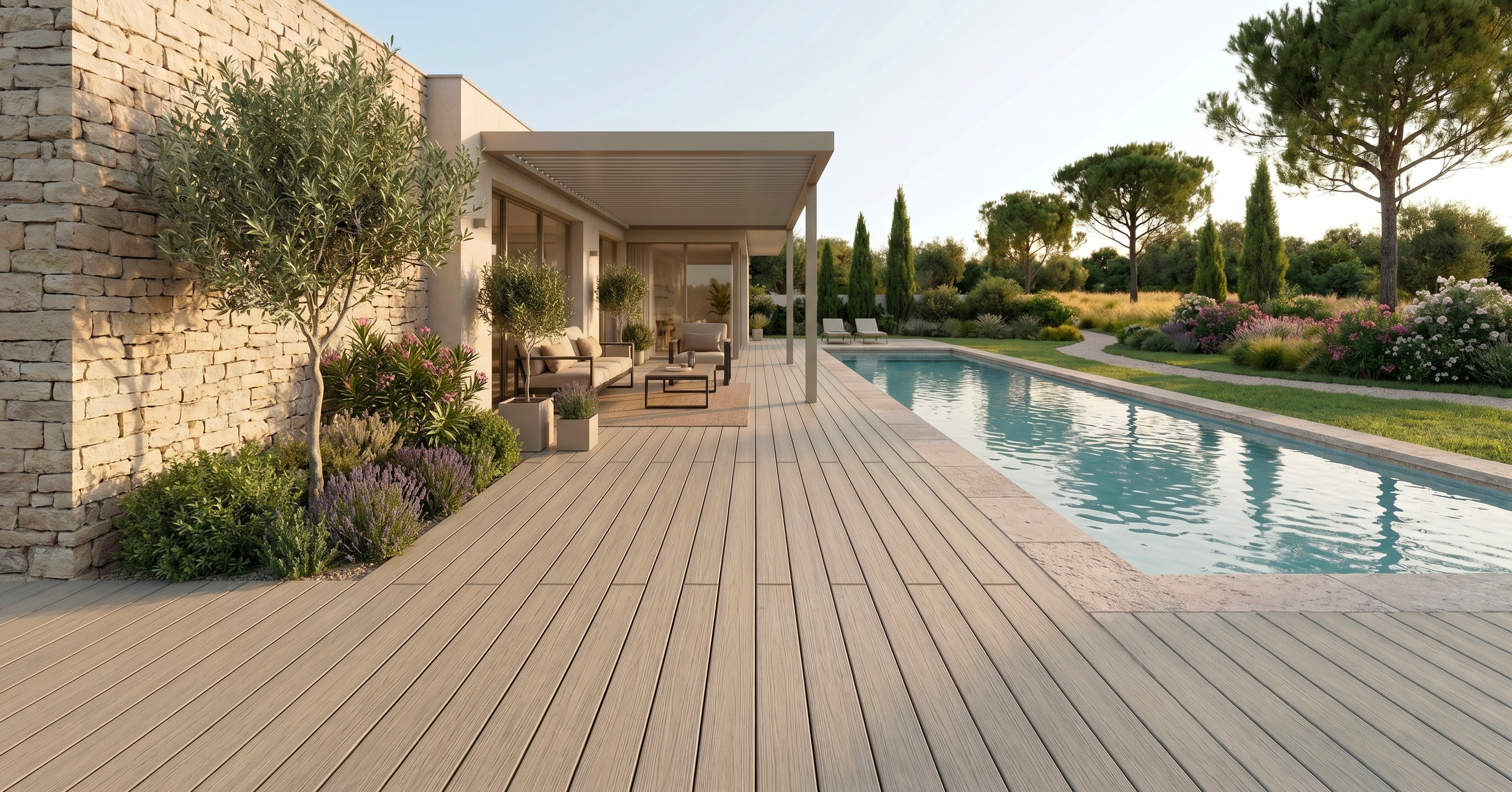 terrasse composite sable et pergola