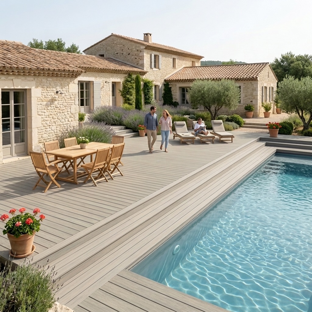 Terrasse en bois composite Excellence résistante pour un usage familial