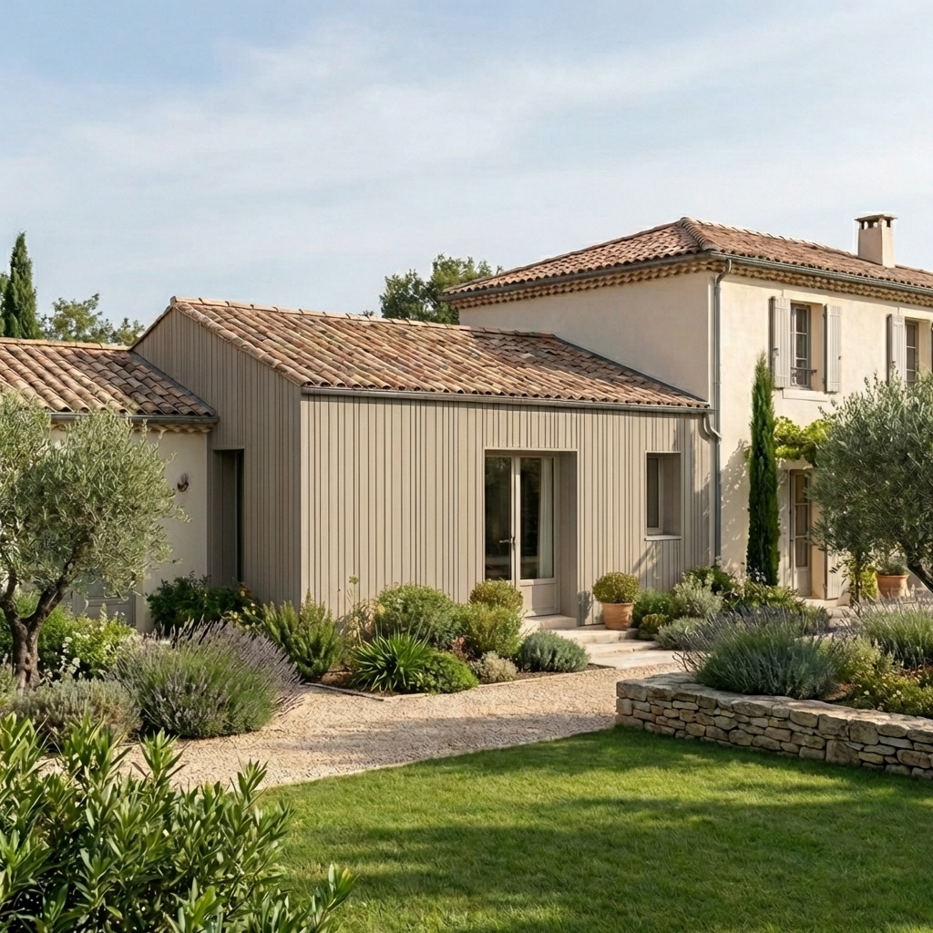 Bardage Zénith couleur sable sur maison campagnarde.