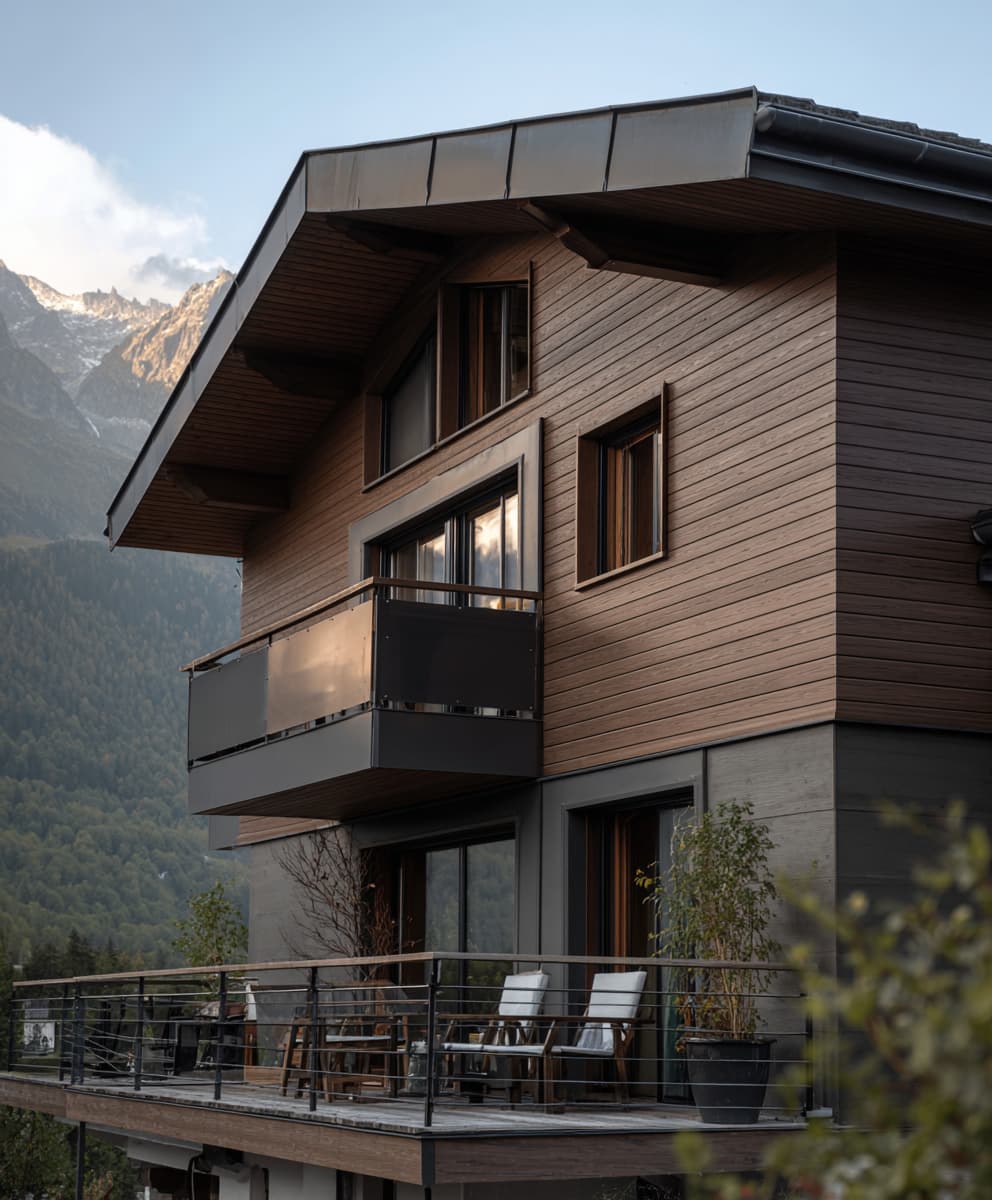 chalet de montagne avec bardage composite Ipé Neowood 