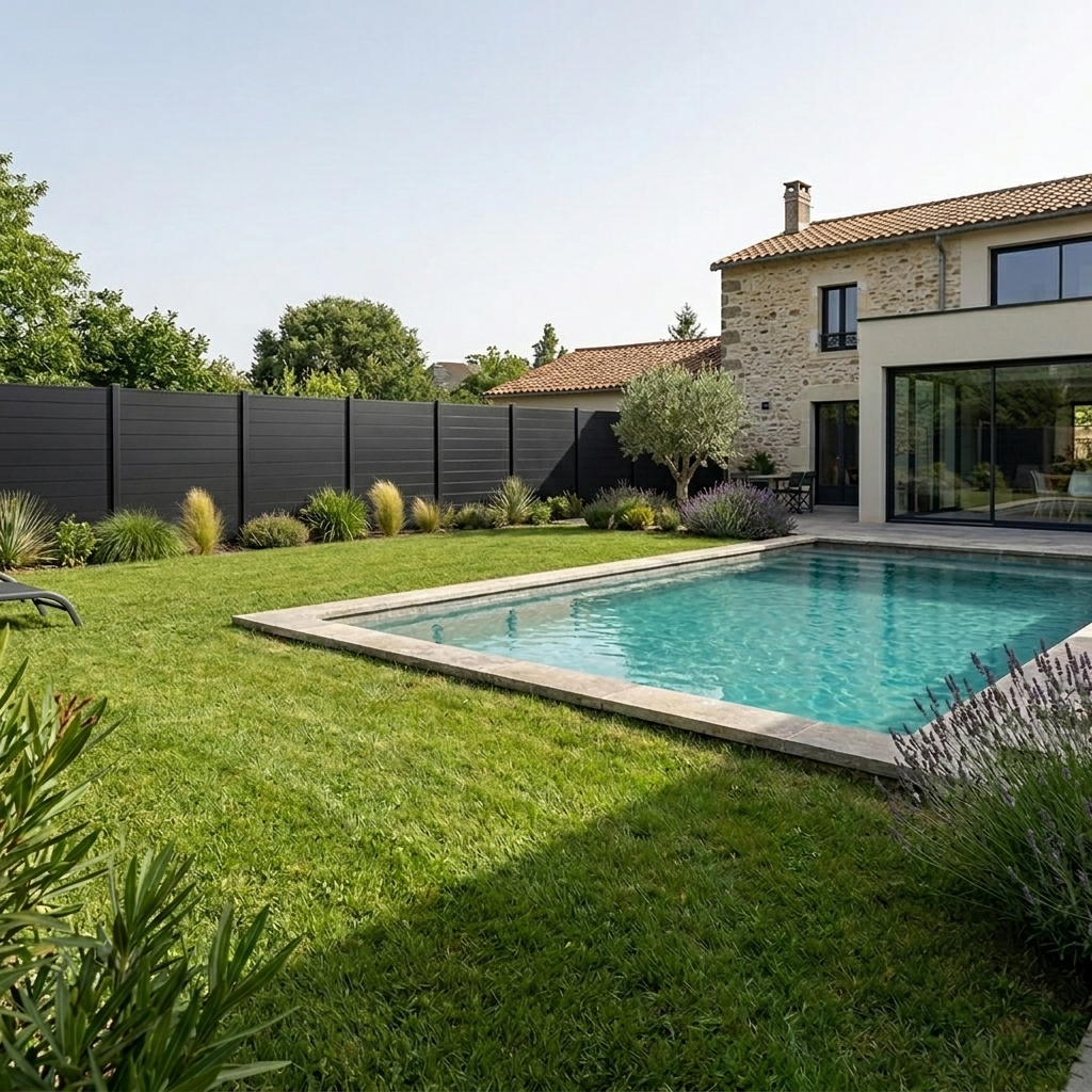 cloture aluminium ajourée sur muret