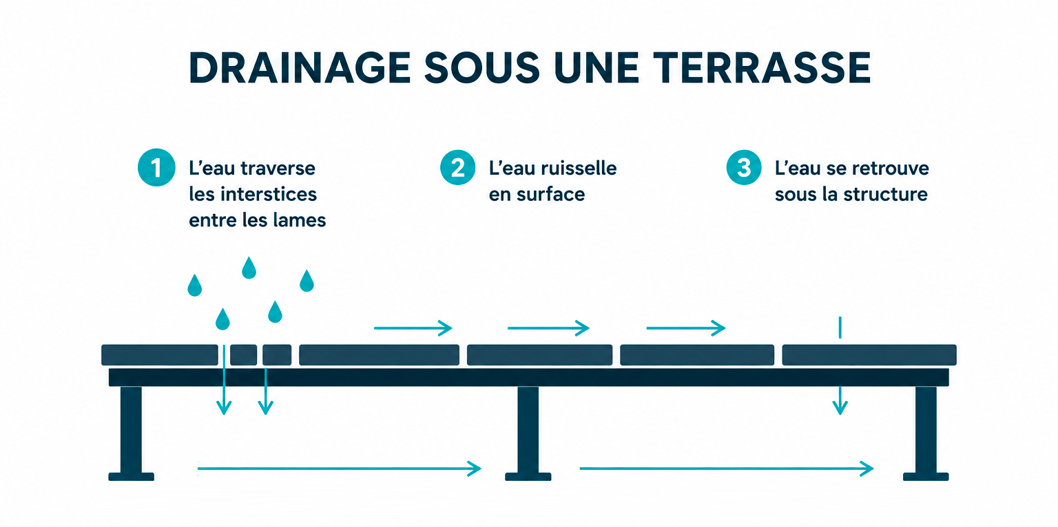 Schema drainage sous une terrasse
