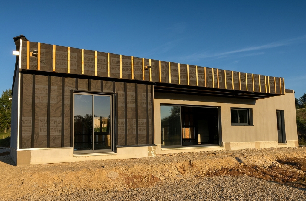 ossature en bois avec liteau pour bardage en bois composite