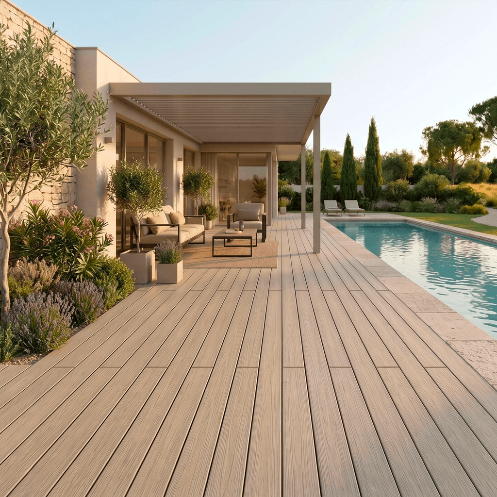 terrasse composite sable et pergola