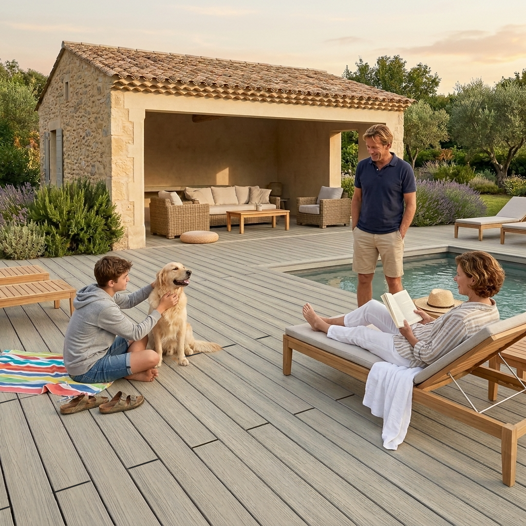 Terrasse en bois composite Excellence résistante pour un usage familial