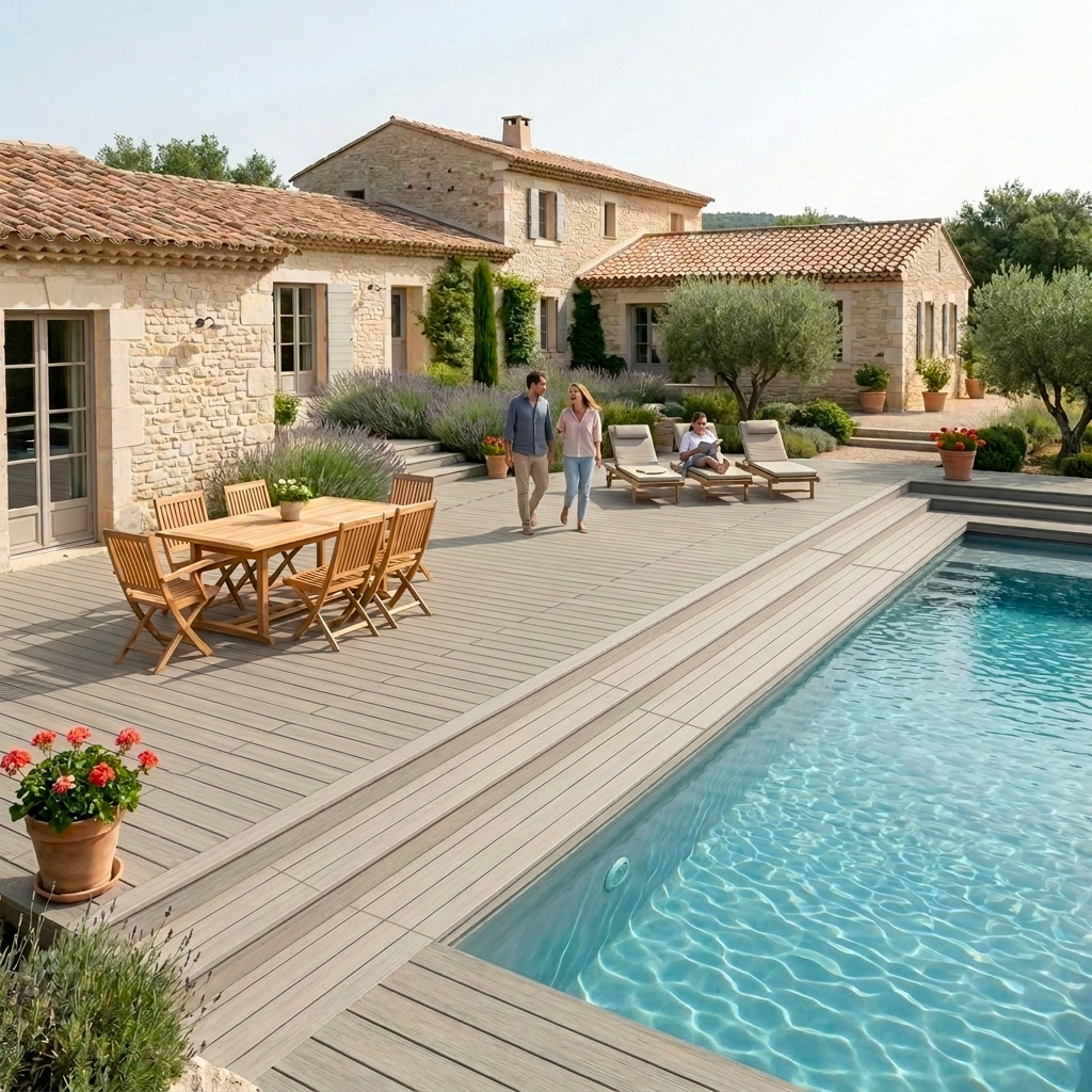 Terrasse en bois composite Excellence résistante pour un usage familial