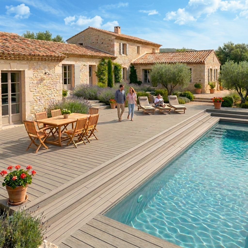 Terrasse en bois composite Excellence résistante pour un usage familial