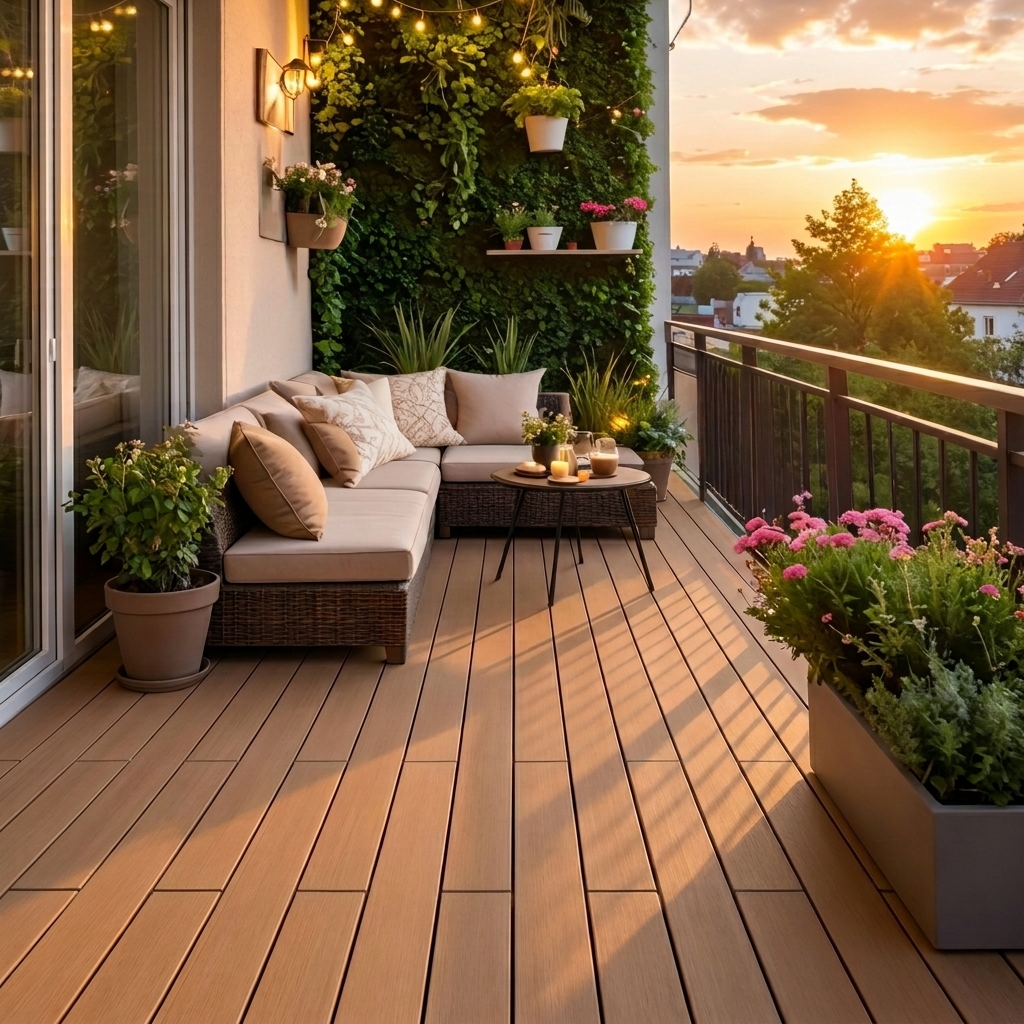 Terrasse en bois composite Expression avec vue panoramique sur les montagnes