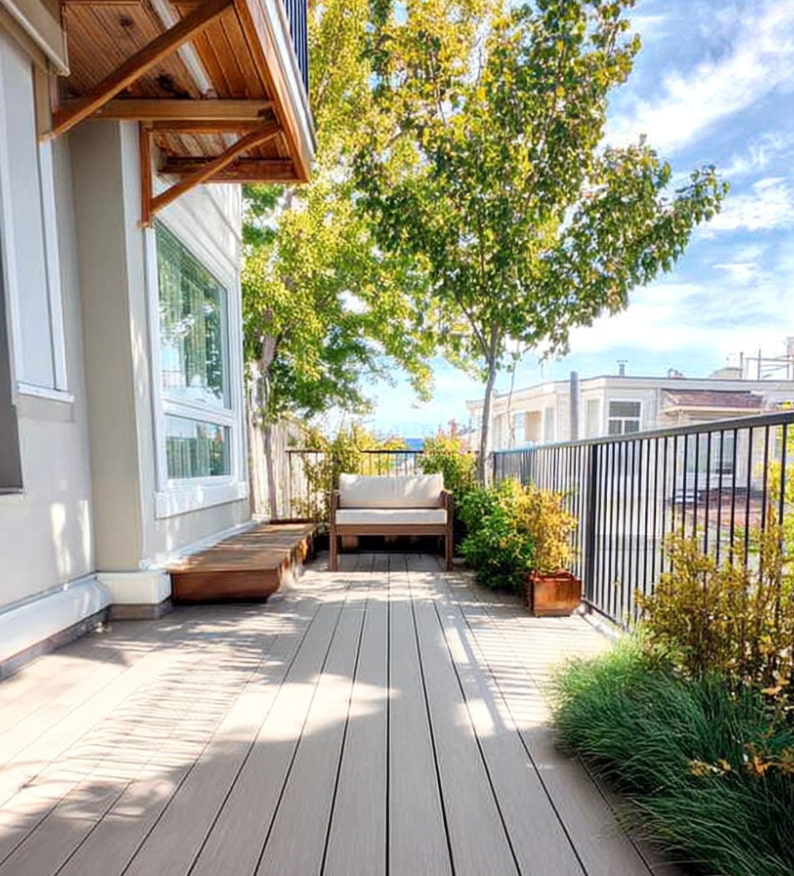 Terrasse balcon en composite teinte Sable, Neowood