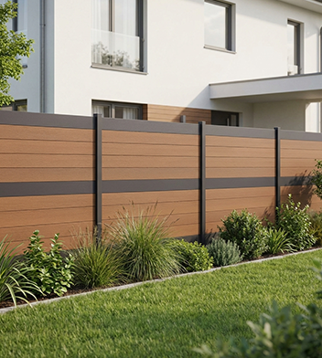 Clôture en lames aluminium et boîte aux lettres incrustée