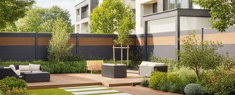 Clôture mixte en lames aluminium et bois composite neowood