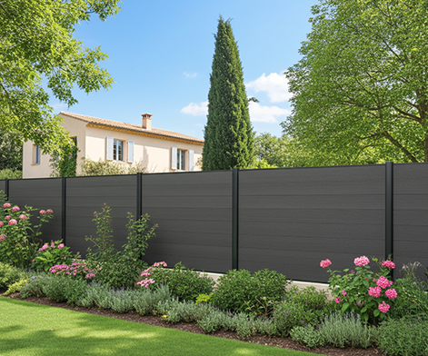 Clôture en composite UltraProtect anthra sur muret