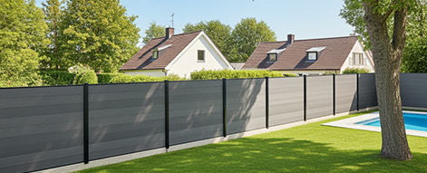 Clôture mixte en lames composite béton et aluminium neowood