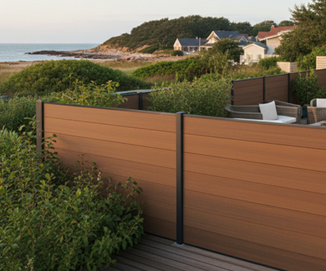 Clôture en lames de composite UltraProtect teinte teck