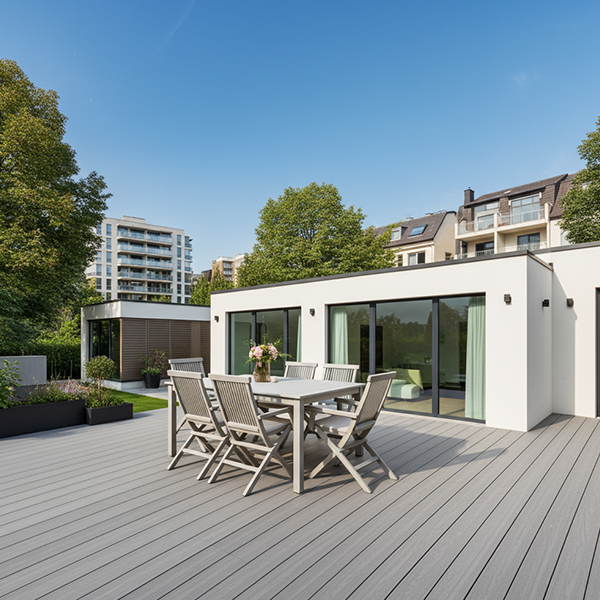 Terrasse en bois composite teinte béton