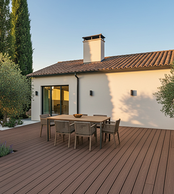 Terrasse composite UltraProtect salon de jardin teinte ipé