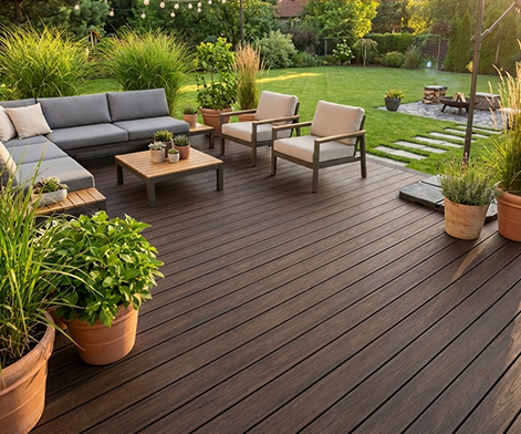 Terrasse en bois composite teinte noyer neowood