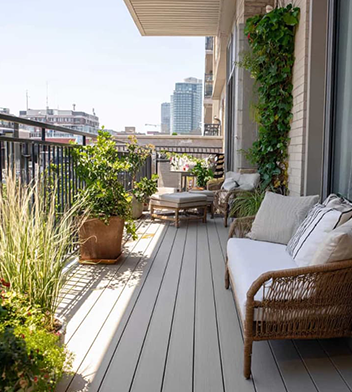 Balcon en lames de terrasse composite sable