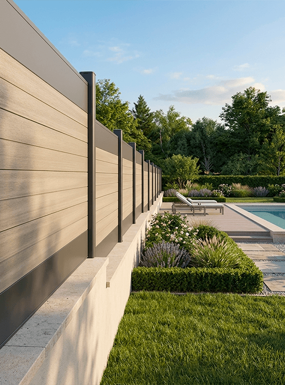 palissade aluminium et composite teinte sable neowood
