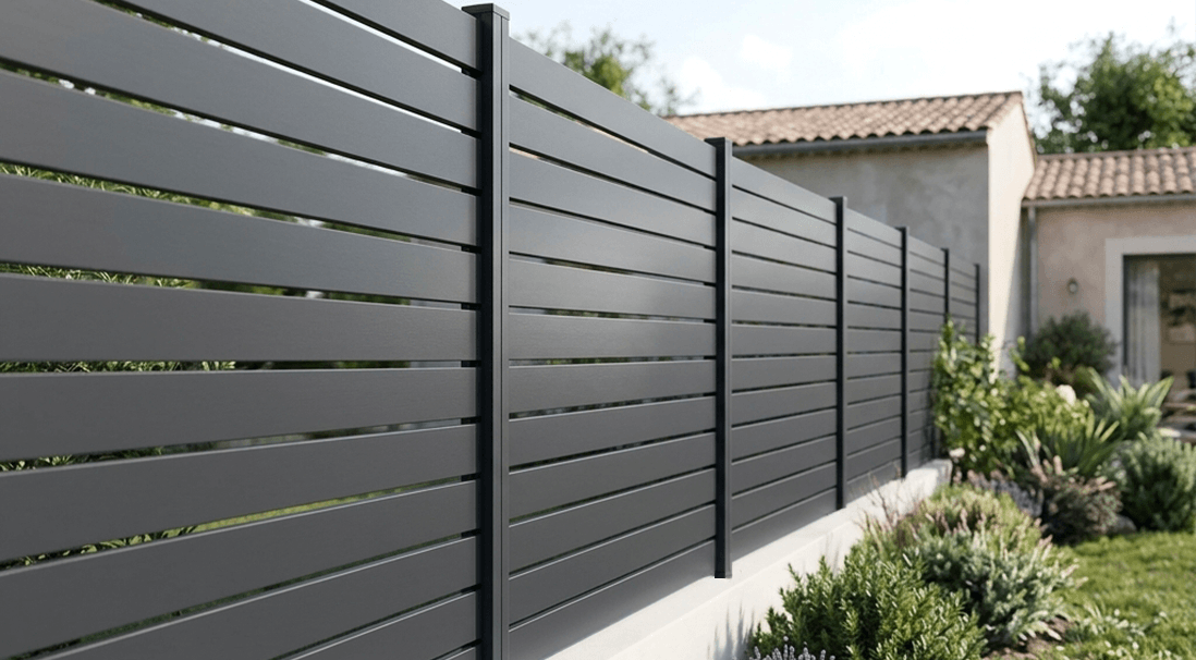 Clôture lame aluminium sur muret