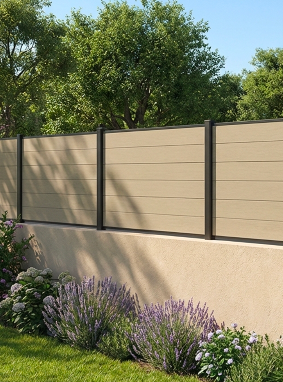 cloture composite et alu sur muret