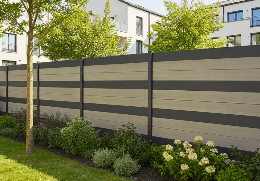 installation cloture neowood sur muret