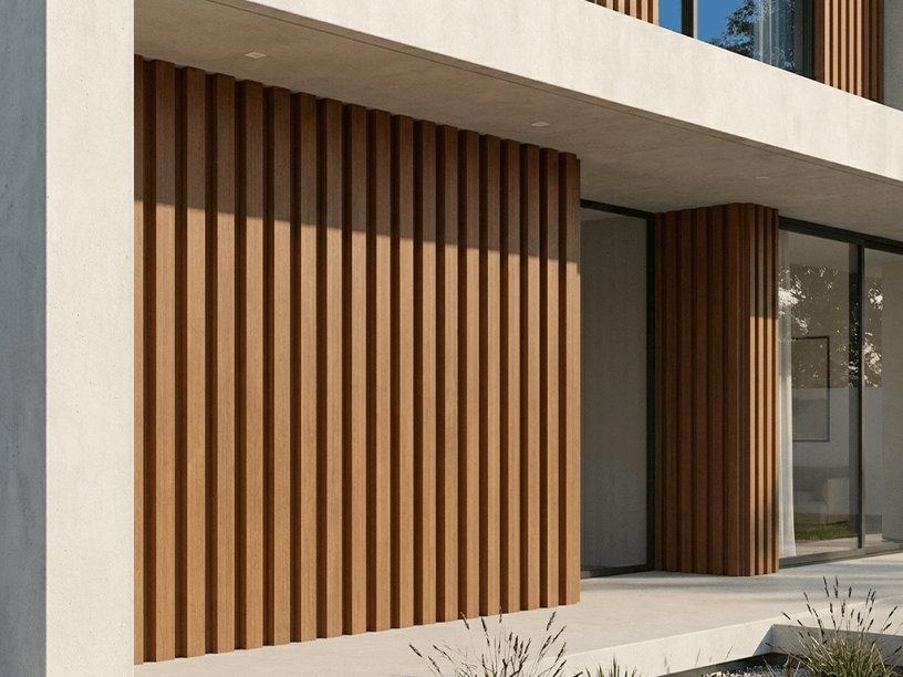 Entrée maison moderne en bois composite couleur teck